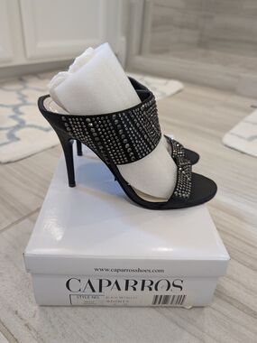 Caparros Adonis Black Rhinestone High Heel Sandal. 8.5 NWT